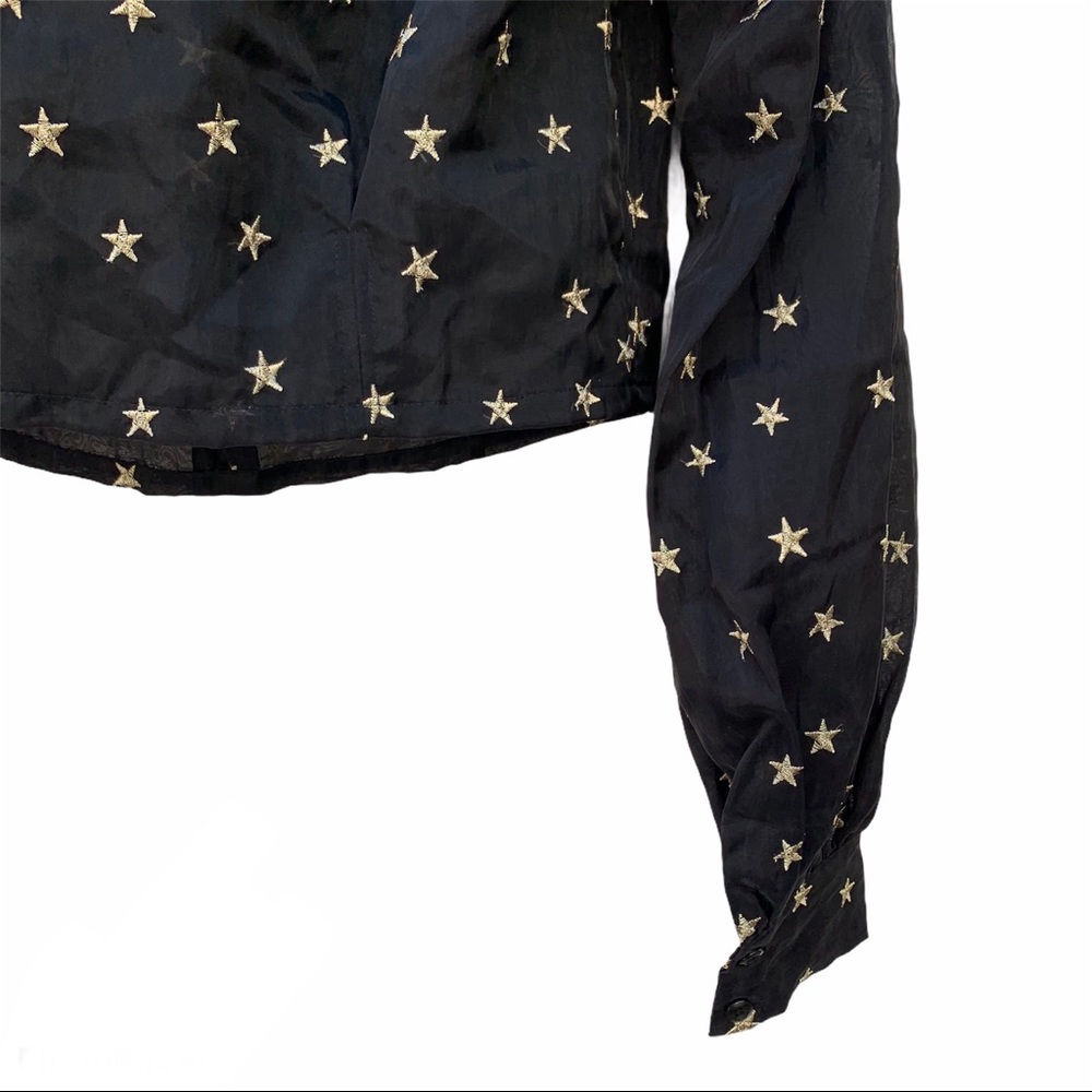 Donna Mizani Gold Star Embroidered Sheer Button Down Blouse Top Crop - Picture 11 of 12